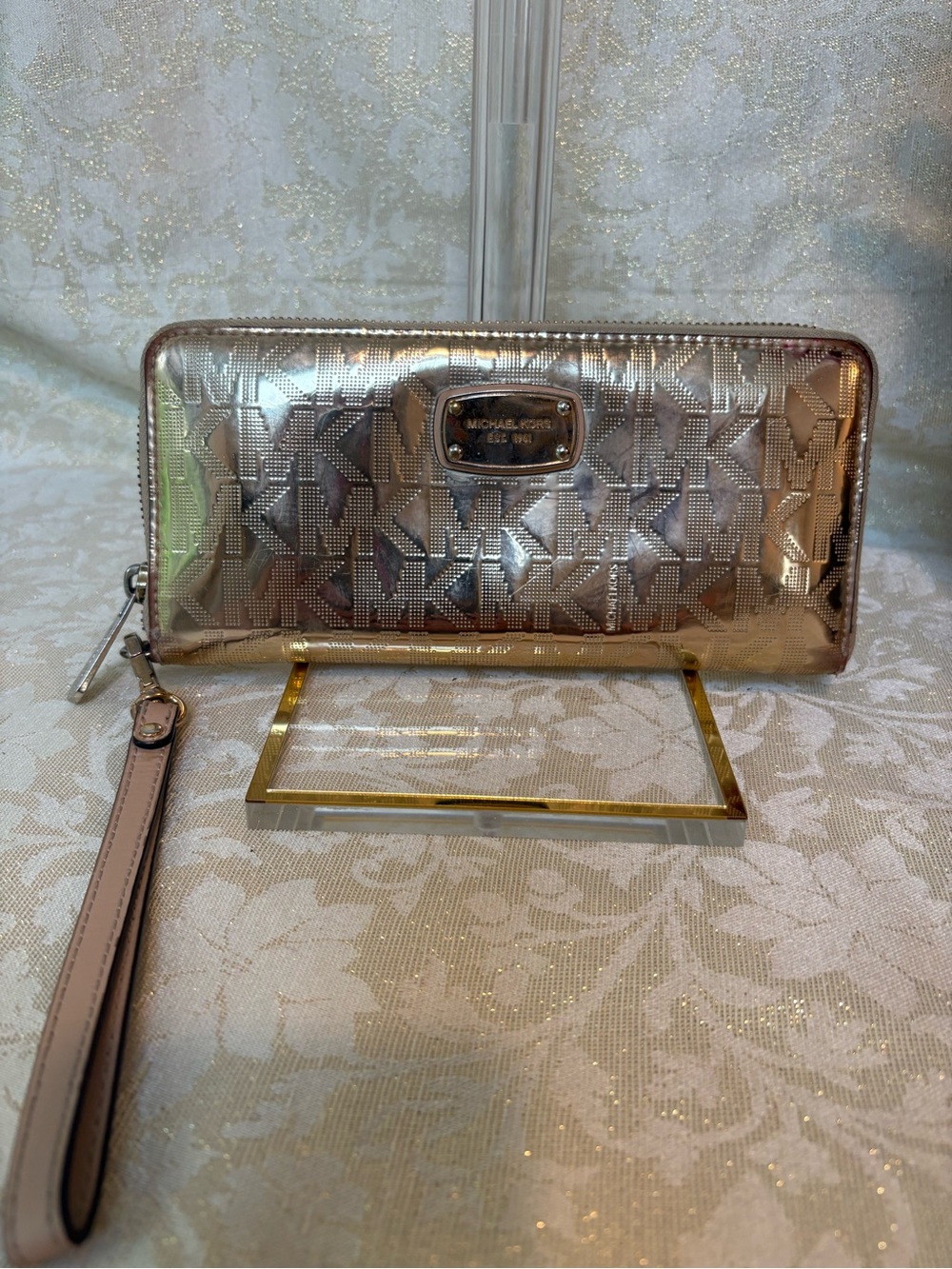 Michael Kors Gold Signature Zip Wallet with Wristlet